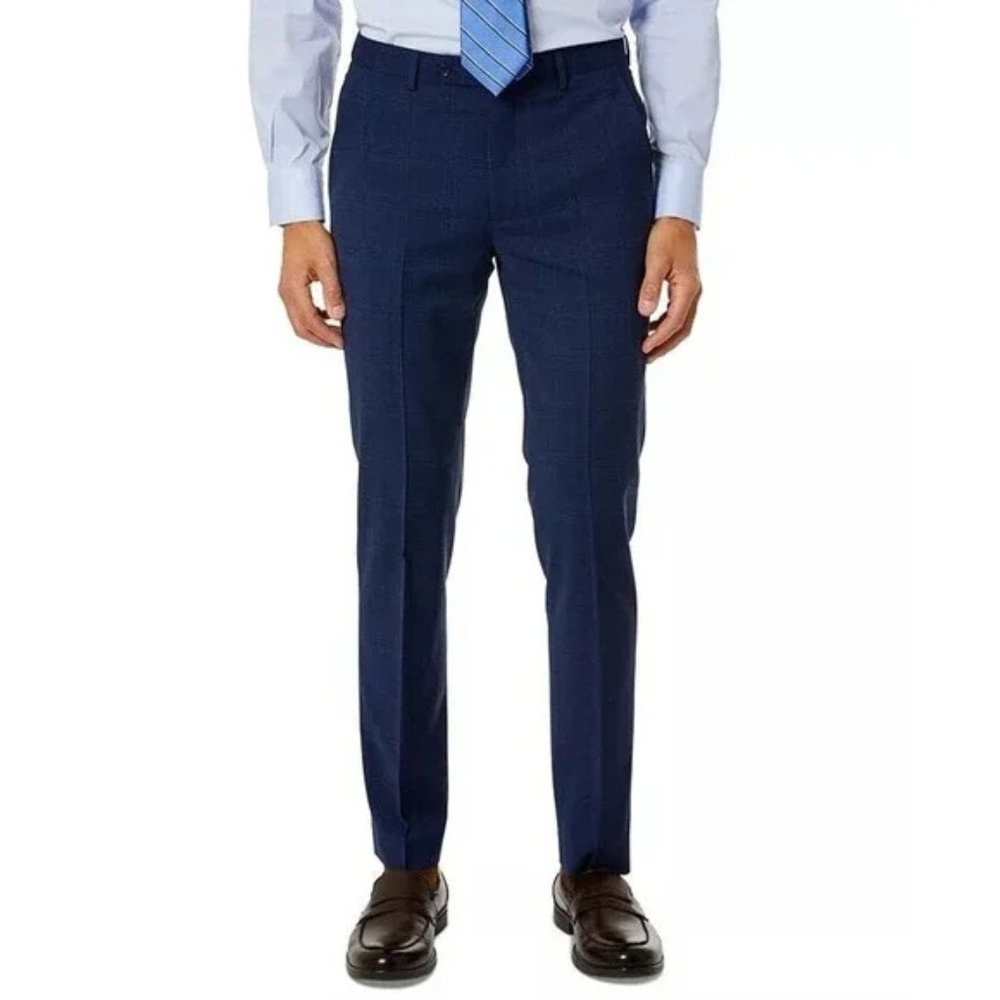 Bar III Men's Skinny-Fit Stretch Blue Plaid Dress Pants 30x32 NWT